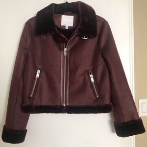 anthropologie faux fur lined biker jacket